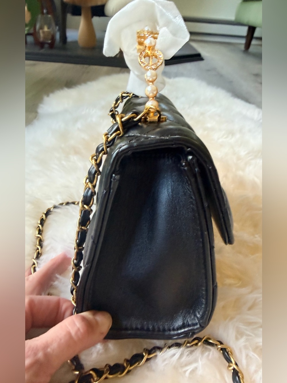 **PRICE FIRM** Chanel MAKEUP Crystal Inset & Pearl Handle Bag w SEALED Hardware - Picture 7 of 15